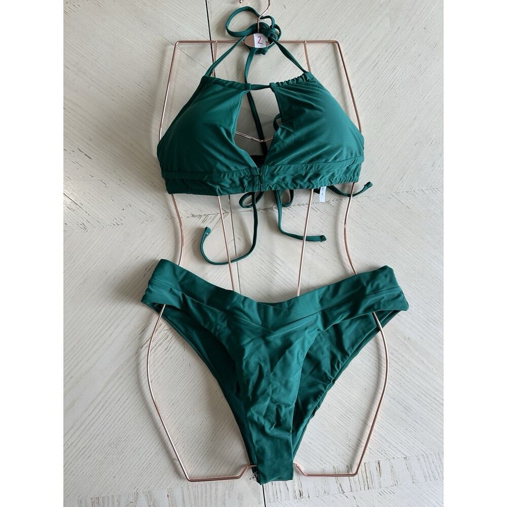 Bikini Green Halter Adjustable Top Sz M, Bottom XL